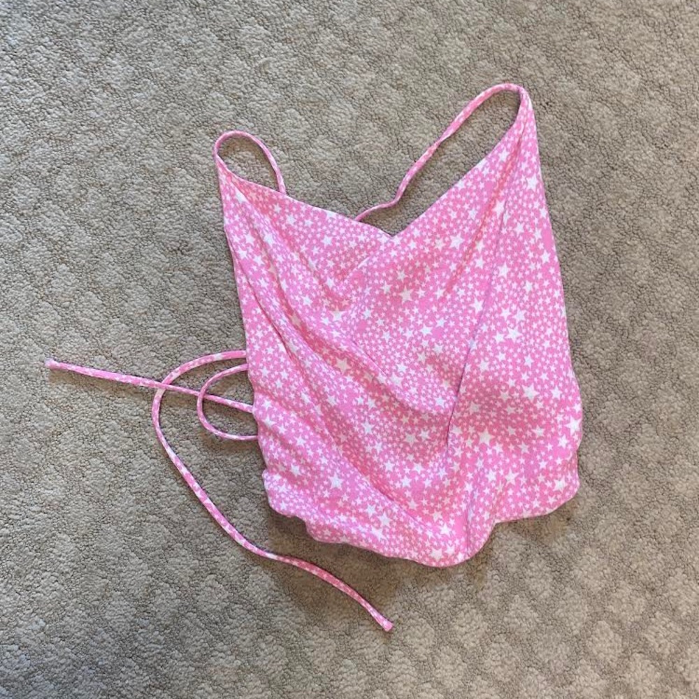 Pink and white star cowl neck open criss cross back top